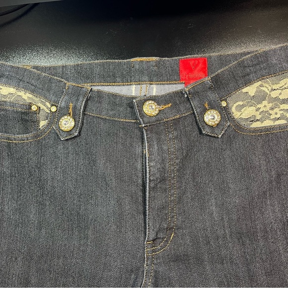 V Cristina Denim Suit-Lace Detail and Jeweled Buttons. - Picture 7 of 16